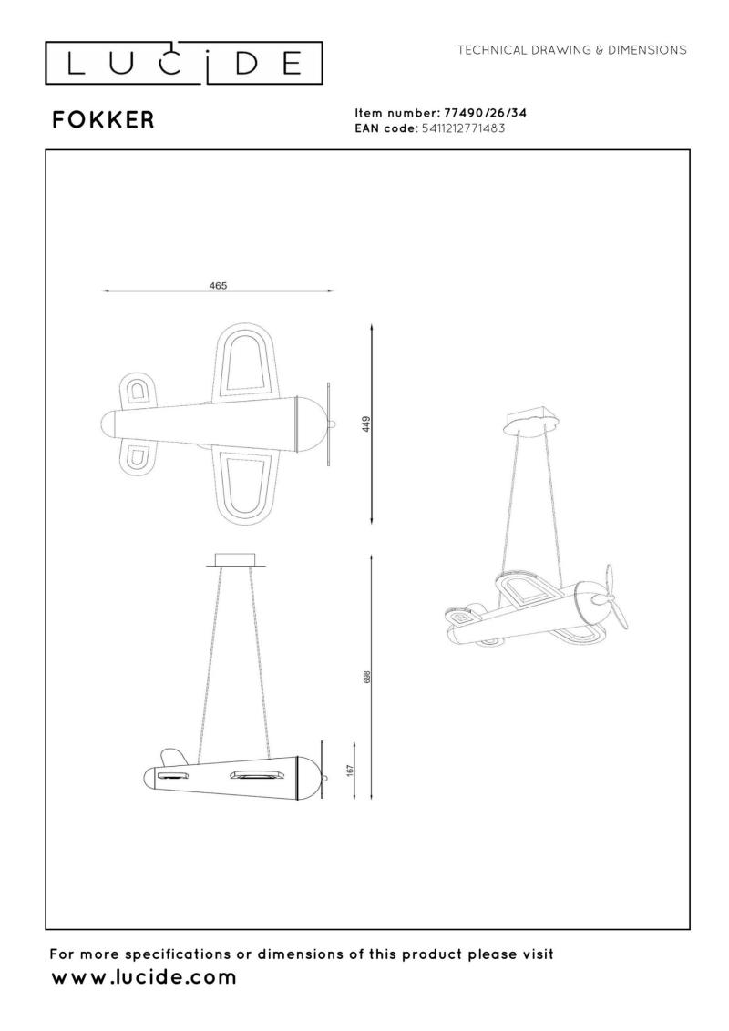 Lucide FOKKER - Pendant light Children - LED - 1x26W 2500K - Yellow